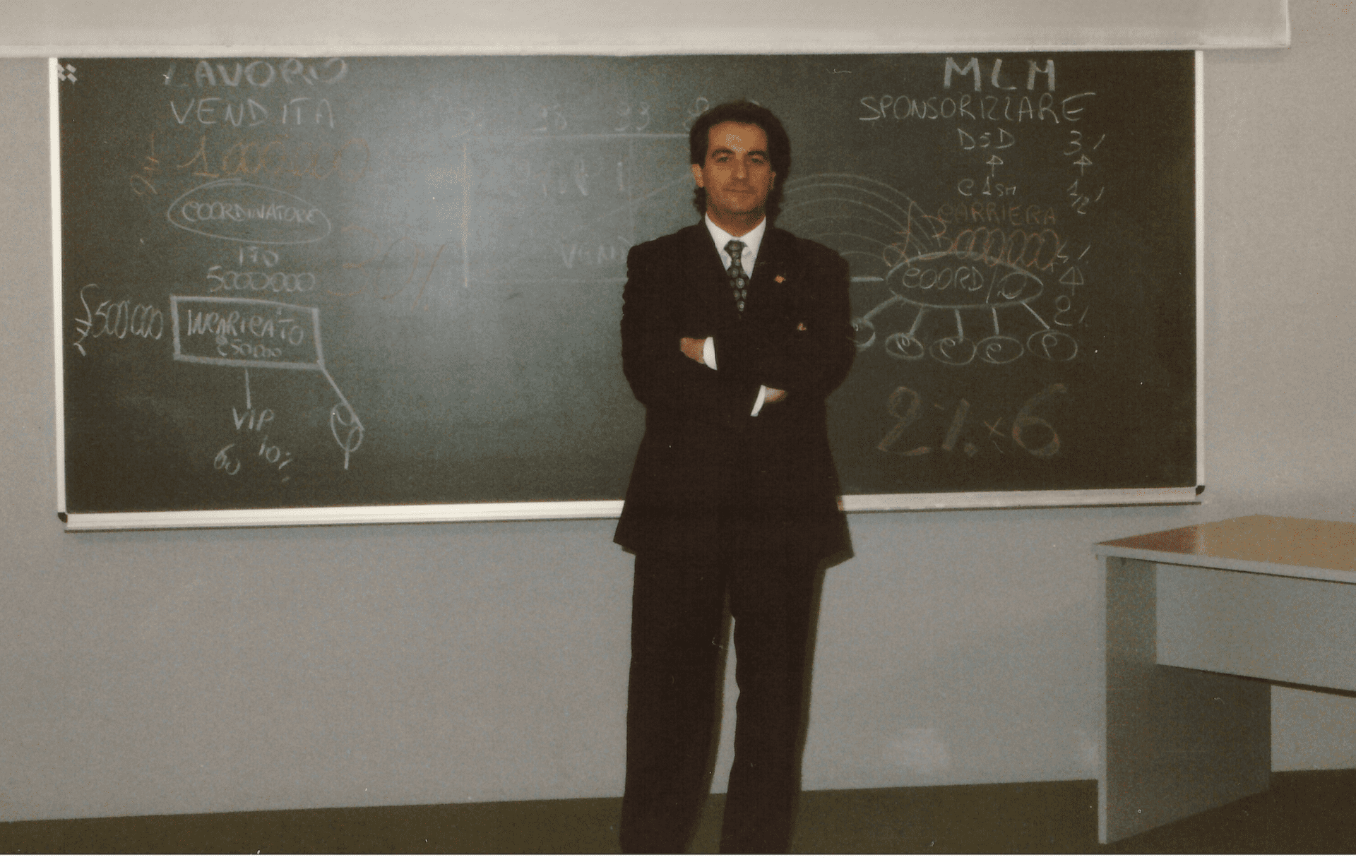 Roberto Ragusa durante un addestramento di network marketing negli anni 90